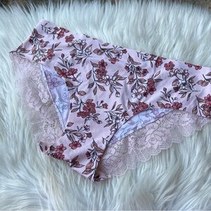 Adrienne Vittadini Baby Pink and Dark Pink Floral Lace Cheeky Panties